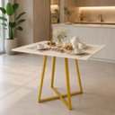 Ver mais imagens de Mesa Santorine Jantar e Reunião 90cm Industrial MDF e Aço Off White/Dourado - Lh Móveis