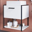 Ver imagem 2 de Gabinete Suspenso Banheiro 50 cm Com Cuba Preto Branco P1009 PP