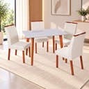 Ver imagem 1 de Conjunto Mesa Verona Tampo Off White e 4 Cadeiras Madeira Maciça, Detalhe em Botonê e Estofada Sophi