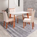 Ver imagem 1 de Conjunto Mesa Verona Tampo Off White com 4 Cadeiras Madeira Maciça, Detalhe em Botonê e Estofada Sophia 