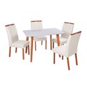 Ver imagem 2 de Conjunto Mesa Verona Tampo Off White e 4 Cadeiras Madeira Maciça, Detalhe em Botonê e Estofada Sophi