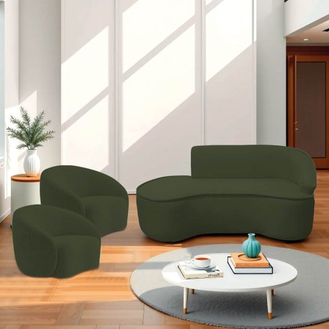 Kit Divã Recamier Orgânico Marrocos 200cm Lado Esquerdo e 2 Poltronas Amore Linho