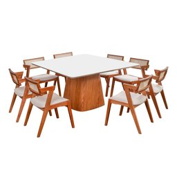 Conjunto Mesa Bérgamo com 8 Cadeiras em Madeira Maciça, Estofada e Rattan de Fibra 100% Natural Verona Authentic - 2