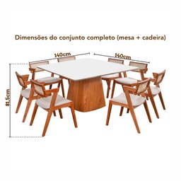 Conjunto Mesa Bérgamo com 8 Cadeiras em Madeira Maciça, Estofada e Rattan de Fibra 100% Natural Verona Authentic - 4