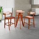 Ver imagem 1 de Conjunto Mesa Bistrô e 3 Banquetas Madeira Maciça, Estofada e Rattan de Fibra 100% Natural Nápoles 