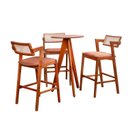 Ver imagem 3 de Conjunto Mesa Bistrô e 3 Banquetas Madeira Maciça, Estofada e Rattan de Fibra 100% Natural Nápoles 