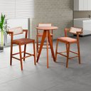 Ver imagem 1 de Conjunto Mesa Bistrô e 3 Banquetas Madeira Maciça, Estofada e Rattan de Fibra 100% Natural Nápoles m