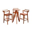 Ver imagem 2 de Conjunto Mesa Bistrô e 3 Banquetas Madeira Maciça, Estofada e Rattan de Fibra 100% Natural Nápoles 