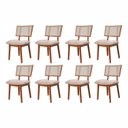 Ver imagem 1 de Kit 8 Cadeiras Madeira Maciça, Rattan de Fibra 100% Natural e Estofada Lívia Espresso Móveis Champagne/Linho Bege