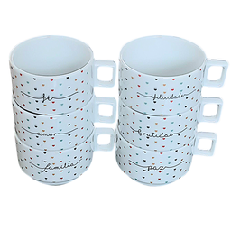 Kit Jogo 6 Xícaras Café Chá 200ml Empilháveis - Porcelana - 3