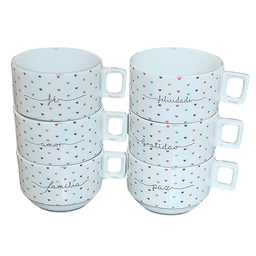 Kit Jogo 6 Xícaras Café Chá 200ml Empilháveis - Porcelana - 6