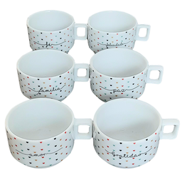 Kit Jogo 6 Xícaras Café Chá 200ml Empilháveis - Porcelana - 5