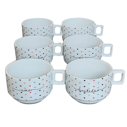 Kit Jogo 6 Xícaras Café Chá 200ml Empilháveis - Porcelana - 4