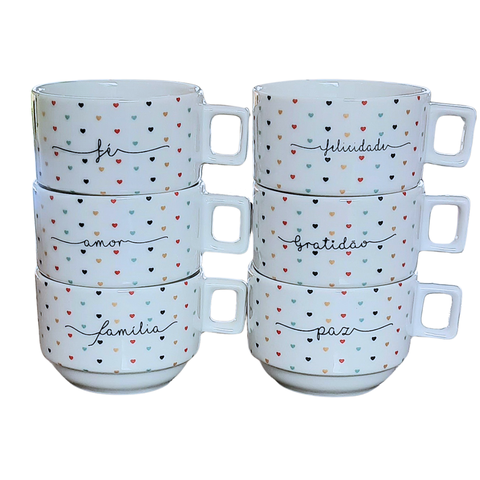 Kit Jogo 6 Xícaras Café Chá 200ml Empilháveis - Porcelana