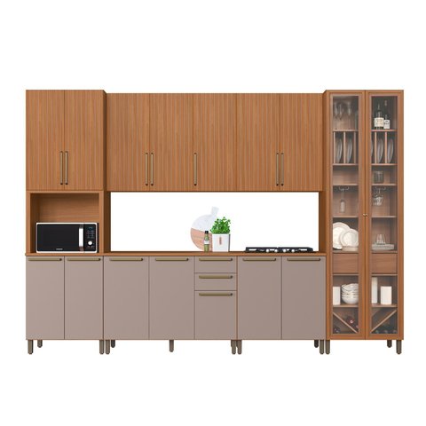 Kit de Cozinha Cristal 16 Portas Freijo com Camurca - Moveisaqui