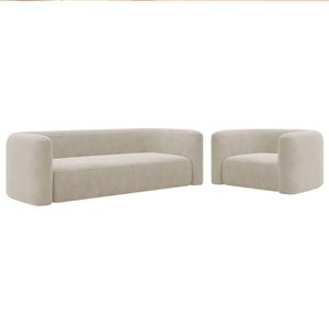 Kit Sofá 3 Lugares 180cm e Poltrona Orgânica Luxo Recepção Melina Linho Adj Decor Cinza