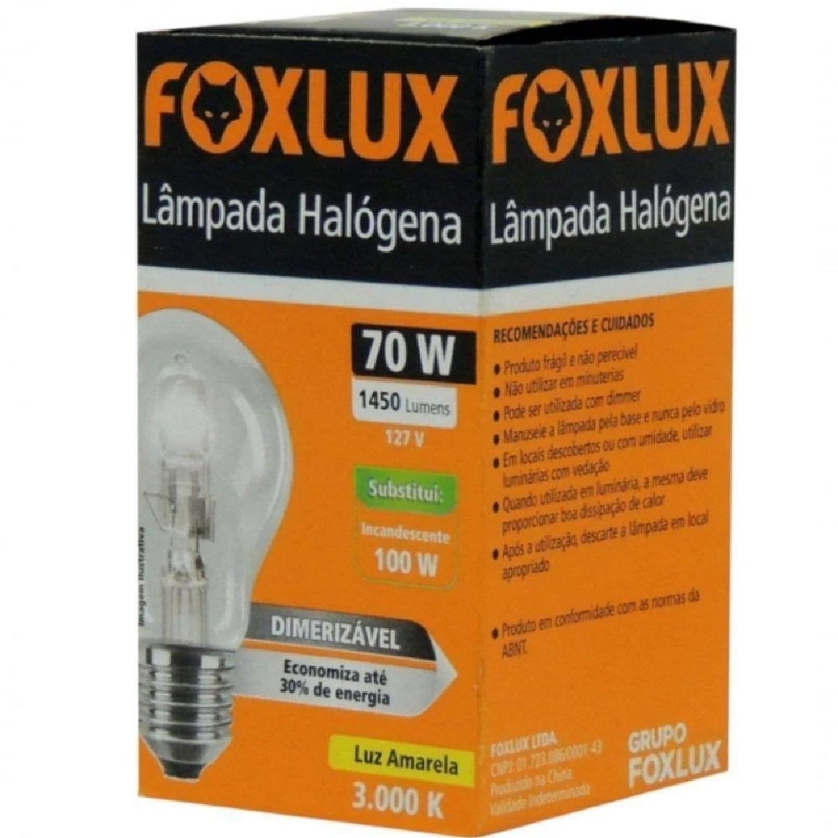 Lampada Halogena Classica 70w 127v Foxlux