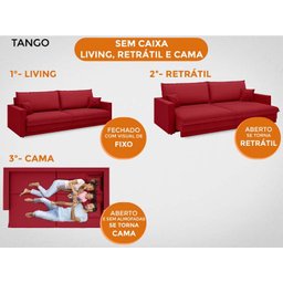 Sofá Tango 2,00M Sem Caixa, Retrátil e Reclinável Velosuede Vermelho - Netsofás - 2
