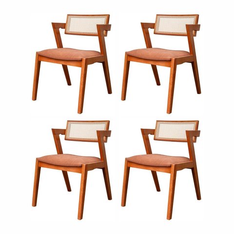 Kit 4 Cadeiras Madeira Maciça, Rattan de Fibra 100% Natural e Estofada Verona Espresso Móveis 