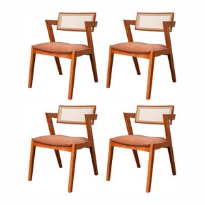 Kit 4 Cadeiras em Madeira Maciça, Rattan de Fibra 100% Natural e Estofada Verona Authentic Espresso 
