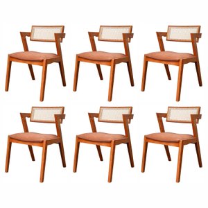 Kit 6 Cadeiras em Madeira Maciça, Rattan de Fibra 100% Natural e Estofada Verona Authentic Espresso 