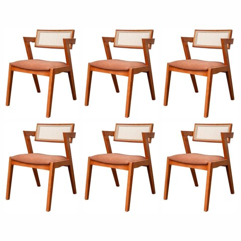 Kit 6 Cadeiras Madeira Maciça, Rattan de Fibra 100% Natural e Estofada Verona Espresso Móveis 