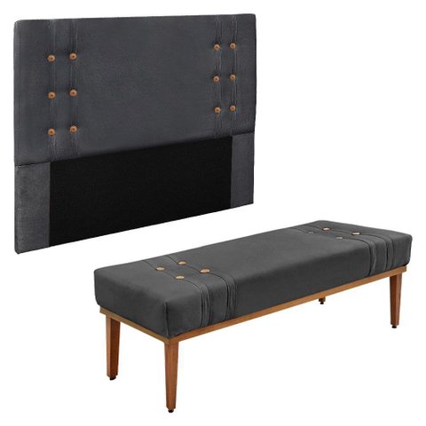 Kit Cabeceira e Calçadeira Recamier Queen 1,60m Suede Cinza