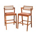 Ver imagem 3 de Kit 2 Banquetas Madeira Maciça, Estofada e Rattan de Fibra 100% Natural Nápoles Espresso Móveis Marrom/Champagnhe/Couro