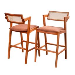 Conjunto Mesa Bistrô e 2 Banquetas em Madeira Maciça, Estofada e Rattan de Fibra 100% Natural Nápoles Authentic - 13