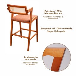 Conjunto Mesa Bistrô e 2 Banquetas em Madeira Maciça, Estofada e Rattan de Fibra 100% Natural Nápoles Authentic - 14