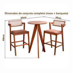 Conjunto Mesa Bistrô e 2 Banquetas em Madeira Maciça, Estofada e Rattan de Fibra 100% Natural Nápoles Authentic - 3