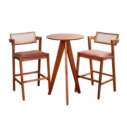 Conjunto Mesa Bistrô e 2 Banquetas em Madeira Maciça, Estofada e Rattan de Fibra 100% Natural Nápoles Authentic - 2