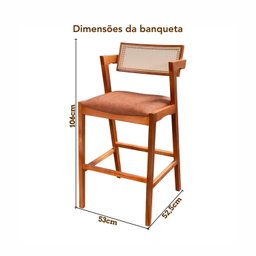 Conjunto Mesa Bistrô e 2 Banquetas em Madeira Maciça, Estofada e Rattan de Fibra 100% Natural Nápoles Authentic - 12