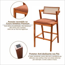 Conjunto Mesa Bistrô e 2 Banquetas em Madeira Maciça, Estofada e Rattan de Fibra 100% Natural Nápoles Authentic - 17