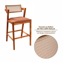 Conjunto Mesa Bistrô e 2 Banquetas em Madeira Maciça, Estofada e Rattan de Fibra 100% Natural Nápoles Authentic - 16