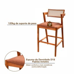Conjunto Mesa Bistrô e 2 Banquetas em Madeira Maciça, Estofada e Rattan de Fibra 100% Natural Nápoles Authentic - 15