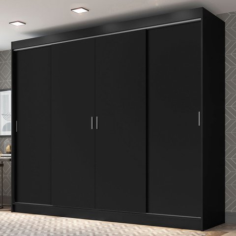 Guarda-Roupa Casal Madesa Austin 4 Portas de Correr 3 Gavetas Preto Cor:Preto