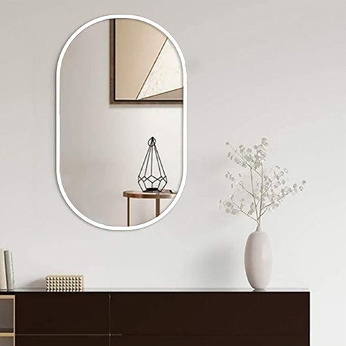 Espelho Decorativo Oval Com Moldura Branca Para Sala Banheiro 80x50cm - 1