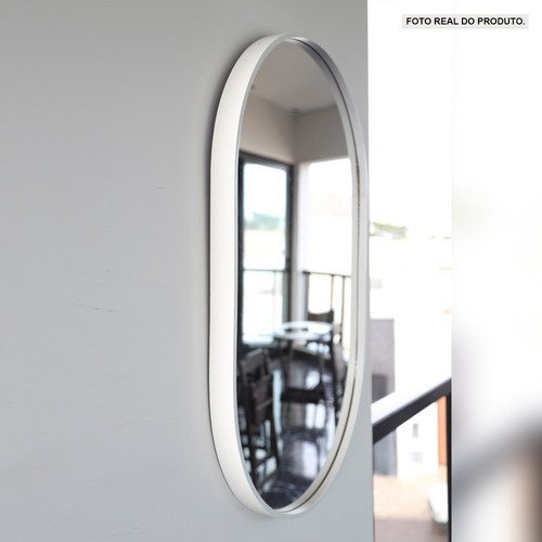 Espelho Decorativo Oval Com Moldura Branca Para Sala Banheiro 80x50cm - 4