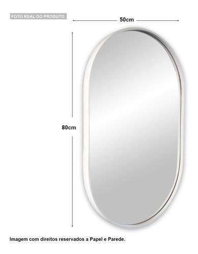 Espelho Decorativo Oval Com Moldura Branca Para Sala Banheiro 80x50cm - 3