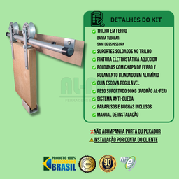 Kit para Porta até 70cm Roldana Aparente Tubular Prata - 1,40m - 2
