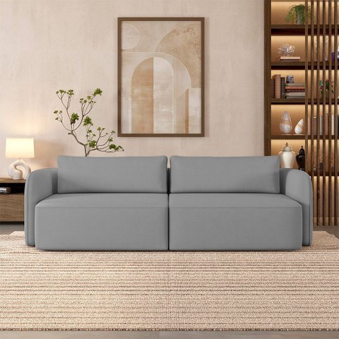 Sofá Living Sala de Estar Abel 240cm Bipartido Pés de Madeira Veludo Cinza G33 - Gran Belo
