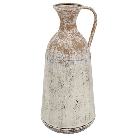 Vaso de Metal Rustico com Ala Branco e Bege Btc Decor