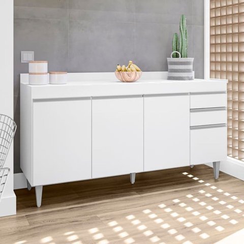 Balcão Lorena com Tampo 160cm 4 Portas 2 Gavetas Branco Maderatto Móveis