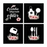 Kit 4 Quadros Decorativos Decoração Cozinha Cozinha Temperada com Amor Quero Mais Quadros KC4E PRETO - 3