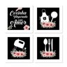 Kit 4 Quadros Decorativos Decoração Cozinha Cozinha Temperada com Amor Quero Mais Quadros KC4E PRETO - 1