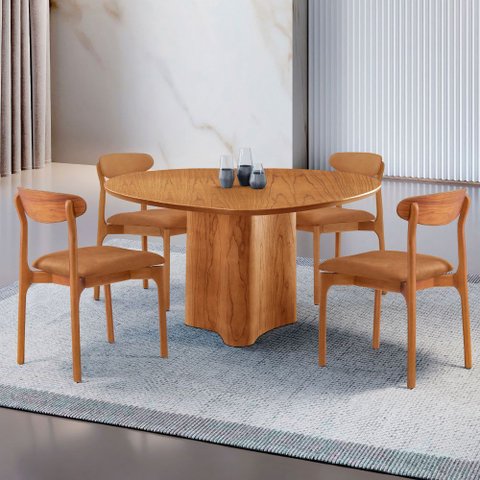 Mesa Selene Tampo 135cm Laminado com 4 Cadeiras Noronha Moderna Mobília