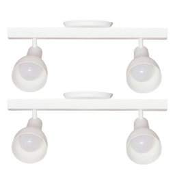 Kit 2 Trilhos Spot Duplo com Canopla 2 Lâmpadas Direcionáveis Casa Cozinha Teto Cor: Branco - 1