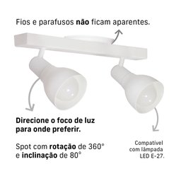 Kit 2 Trilhos Spot Duplo com Canopla 2 Lâmpadas Direcionáveis Casa Cozinha Teto Cor: Branco - 3
