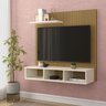Painel Quarto Sala Tv 32 Polegadas C/ Nichos:canelado C/ Off-white - 2